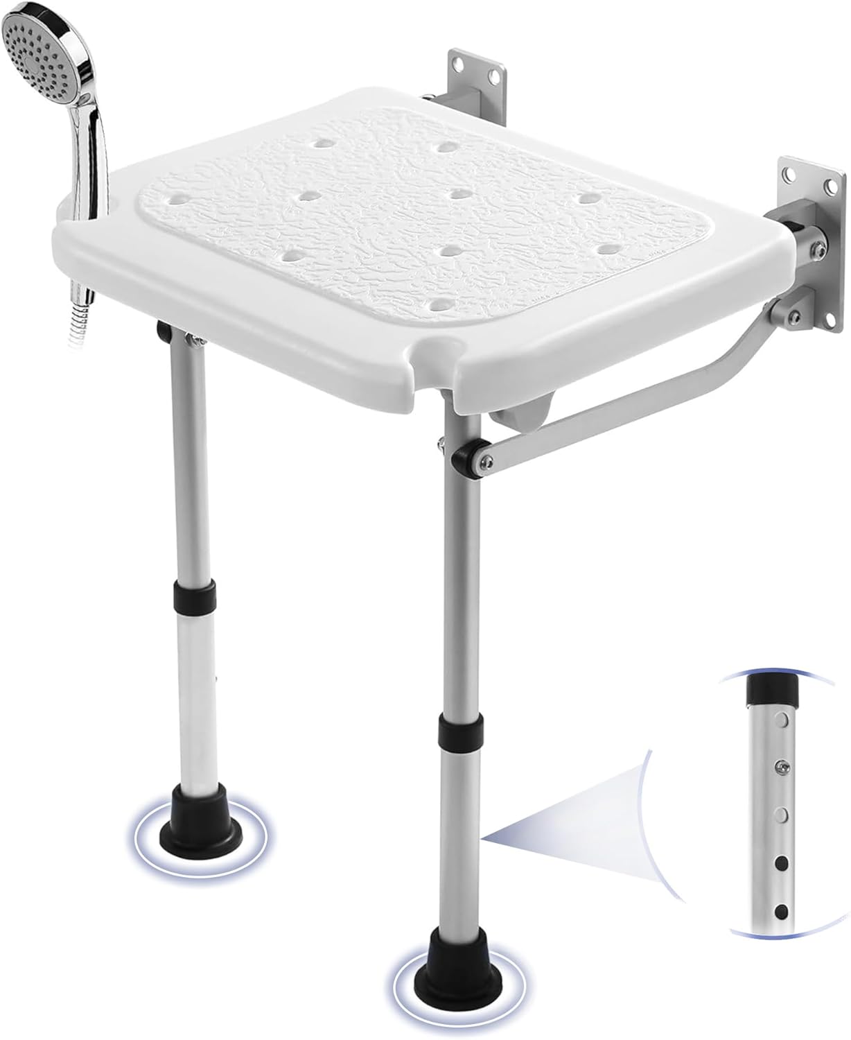 TYYIHUA Folding Shower Seat Wall Mounted, Foldable Shower Bench Shower Stool - Shower Chair for Inside Shower for Adults, Pregnant Women, Elderly and Disabled - Adjustable Height from 16.9" to 20.9"