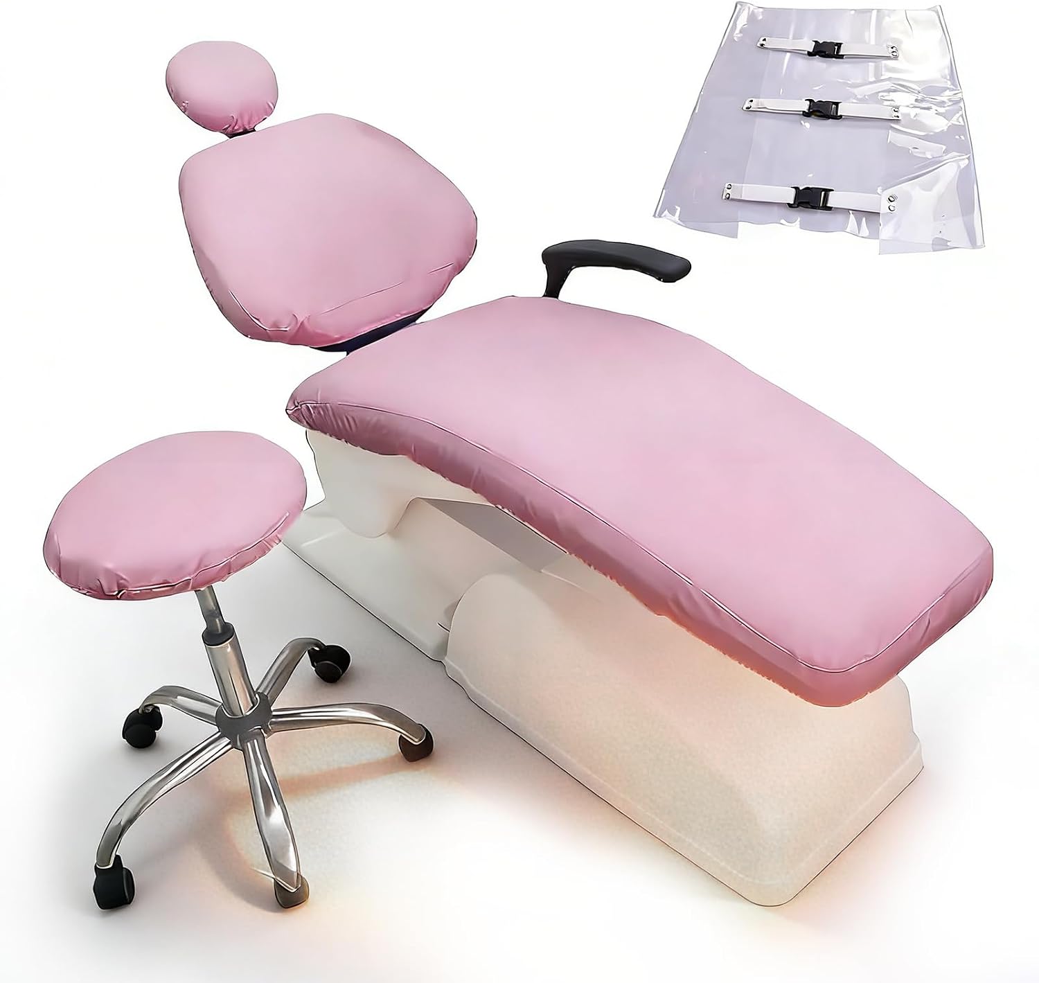 5Pcs Dental Chair Covers Set - Waterproof & Non-Slip PU Leather Elastic Full Covers with Foot, Seat, Headrest & Backrest Protectors for Dental Clinic Chairs(Pink)