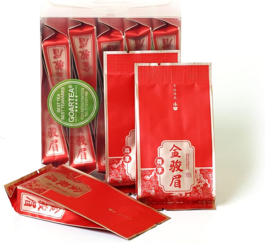 GOARTEA Jinjunmei Black Tea - 40pcs 5g Supreme Grade - Fujian Jin Jun Mei Tea - Golden Beautiful Eyebrow Chinese Loose Leaf - Golden Buds