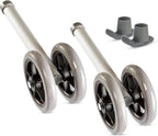 Healthline Heavy Duty Bariatric Walker Wheels – 5” Double Wheel Pair with 2 Glide Tips – Universal Replacement Kit for Standard and Folding Walkers – Sturdy Rubber Wheels, Up to 450 lbs Capacity