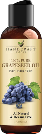 Handcraft Blends Grapeseed Oil - Cold-Pressed 4 Fl Oz - 100% Pure and Natural - Premium Grade Carrier Oil for Skin and Hair - Hair and Body - Massage - Hexane-Free