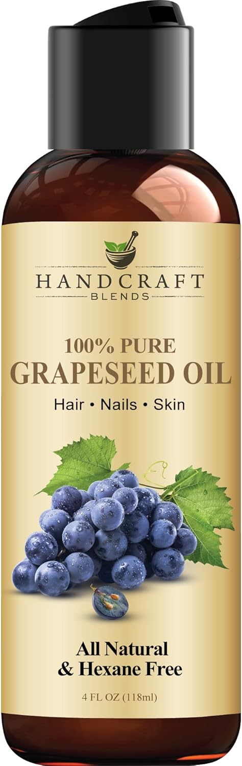 Handcraft Blends Grapeseed Oil - Cold-Pressed 4 Fl Oz - 100% Pure and Natural - Premium Grade Carrier Oil for Skin and Hair - Hair and Body - Massage - Hexane-Free