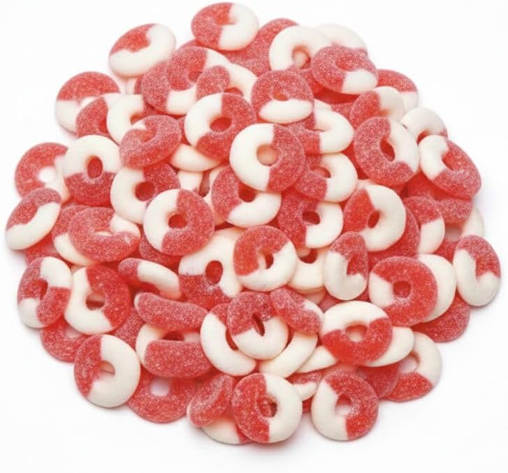 SweetGlob Gummy Rings Fruit Flavor Soft & Chewy Gummy Candy Perfect for Parties, Candy Buffets, and Toppings (Red Cherry, 1 Pound)