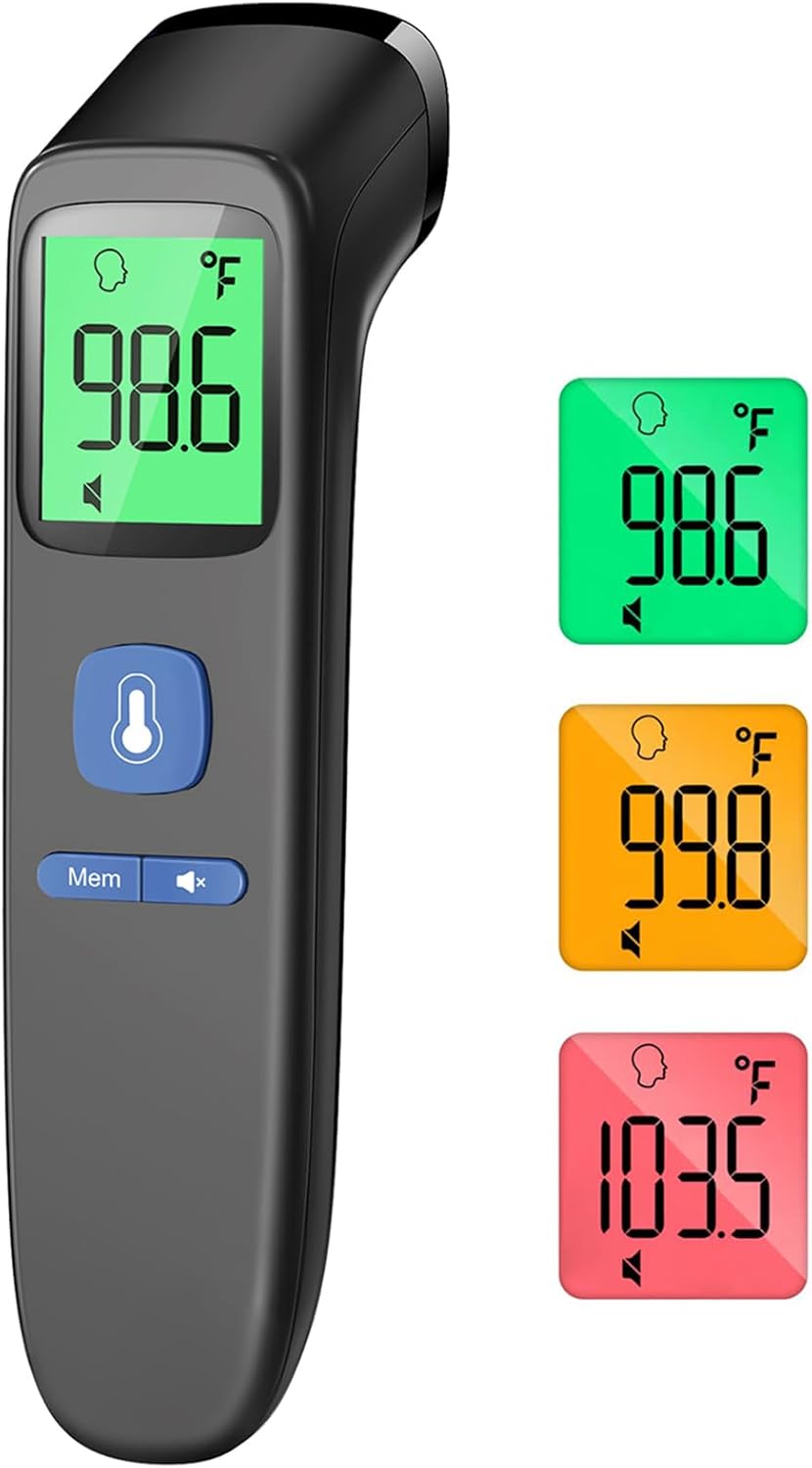 No-Touch Forehead Thermometer for Adults, Infrared Digital Baby Thermometer for Kids, Accurate Reading with Large Display, Mute Mode, Memory Recall, Fever Alarm