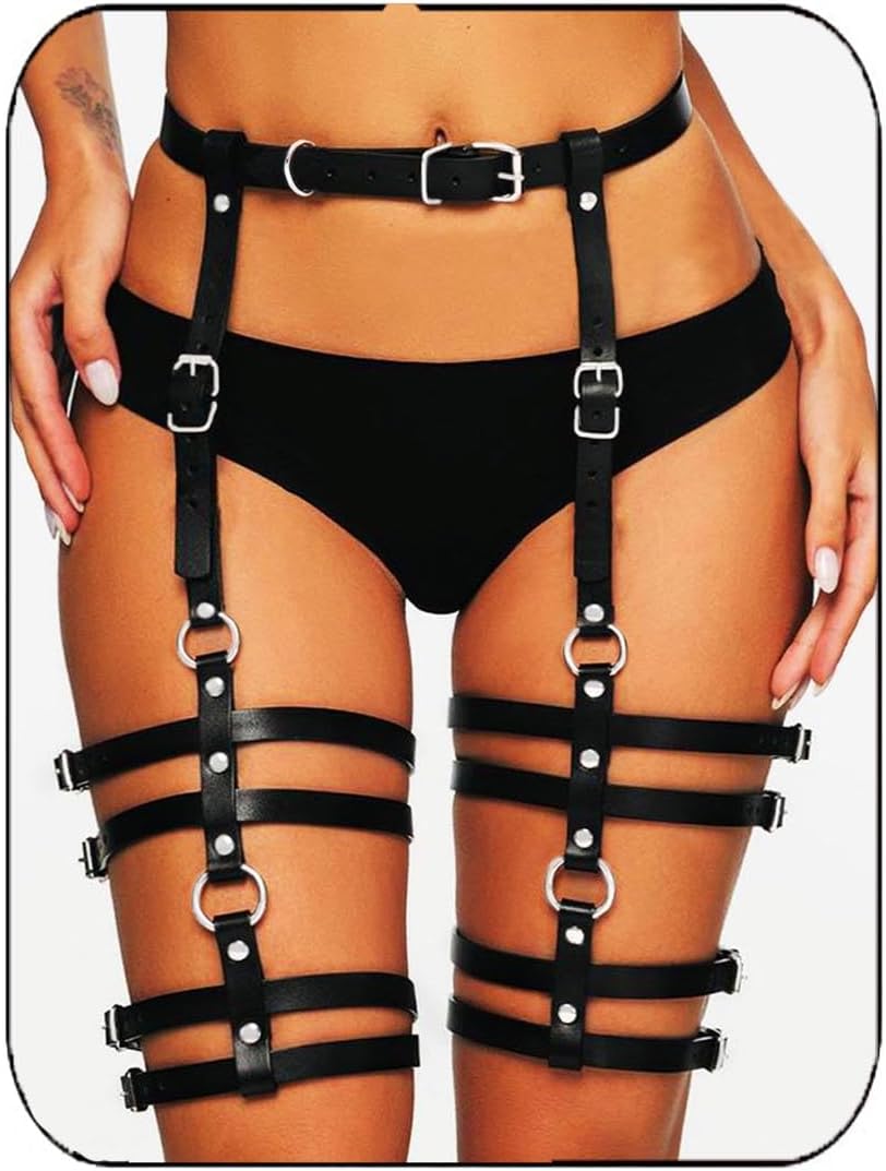 COSYDAYS Black Leg Harness Leather Thigh Garter Belt Punk Leg Straps for Women