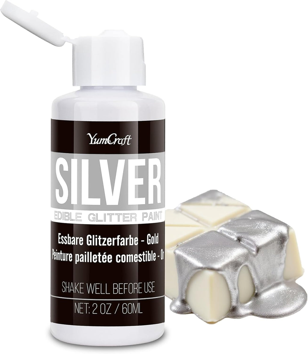 Edible Glitter Paint Silver, Shimmering Liquid Luster Dust for Chocolate, Drinks, Cake, Candy, Sprinkles Cocktail Glitter - Metallic Edible Cake Paint for Cookie, Fondant Vegan Cake Decorating