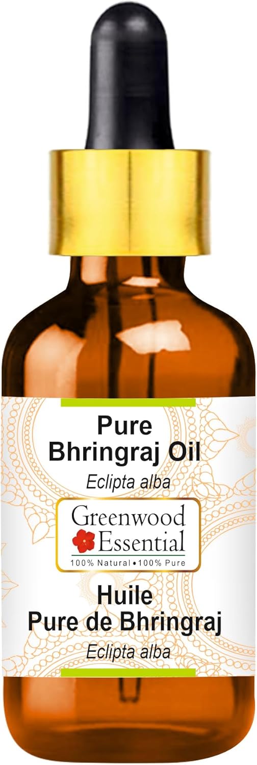 Greenwood Essential Pure Bhringraj Oil (Eclipta alba) with Glass Dropper Premium Therapeutic Grade for Hair, Skin & Aromatherapy 100ml (3.38 oz)