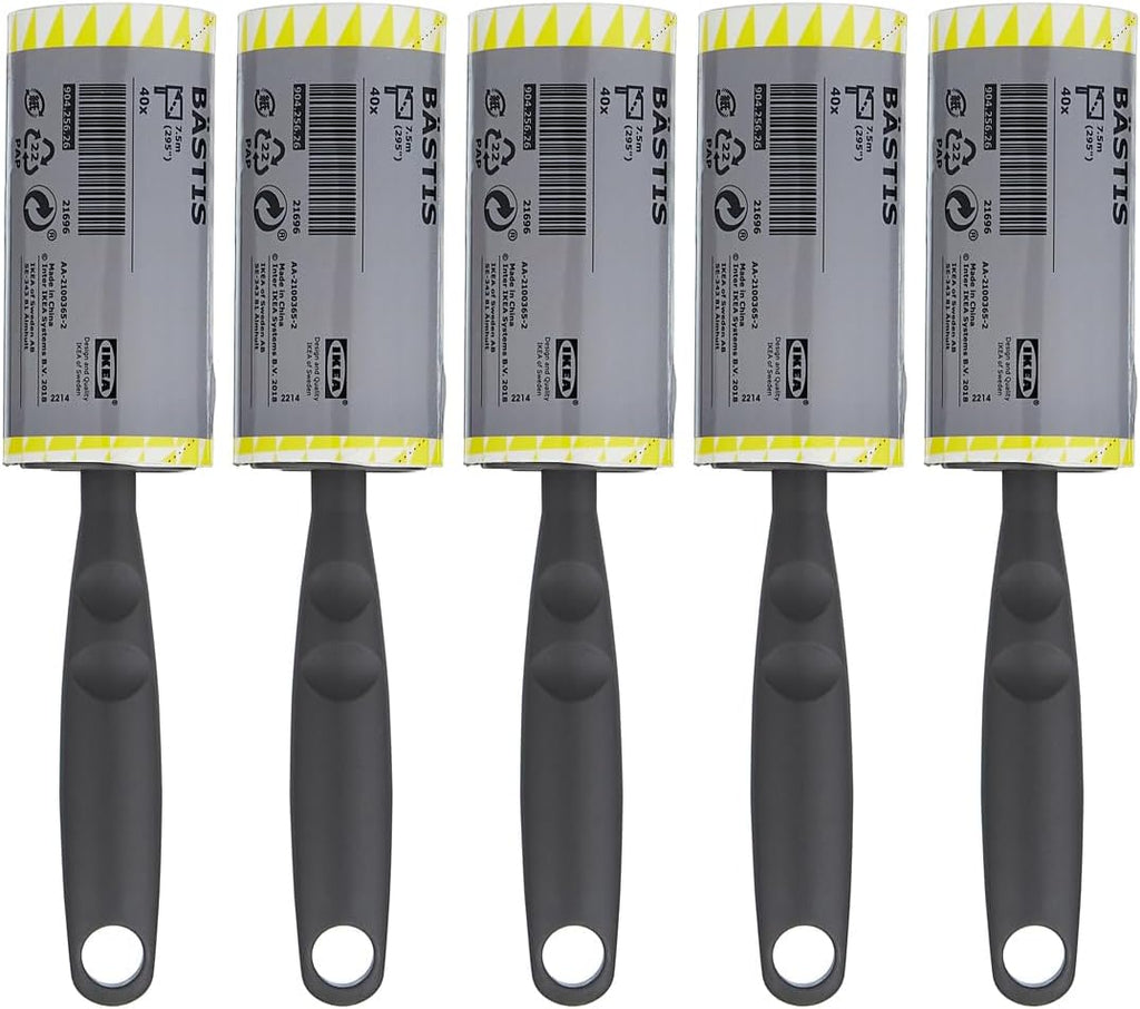 Ikea Bastis Lint Remover Rollers Grey - Set of 5 Rollers (200 Sheets)