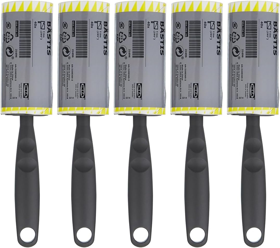 Ikea Bastis Lint Remover Rollers Grey - Set of 5 Rollers (200 Sheets)