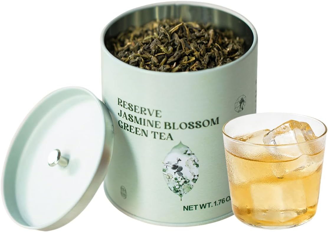 Chayan Jasmine Blossom Green Tea Loose Leaf, Premium Loose Leaf Jasmine Green Tea, Scented with Jasmine Blossoms, Pleasant Aroma and Tonic Effect, Hot or Iced Brew, 1.76oz (50g) Tin