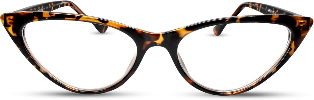 2SeeLife Small Cat Eye Reading Glasses for Women – Narrow-Medium Fit, Sturdy Frame, Spring Hinges, Premium Funky Readers, Brown Tortoise, +1.50