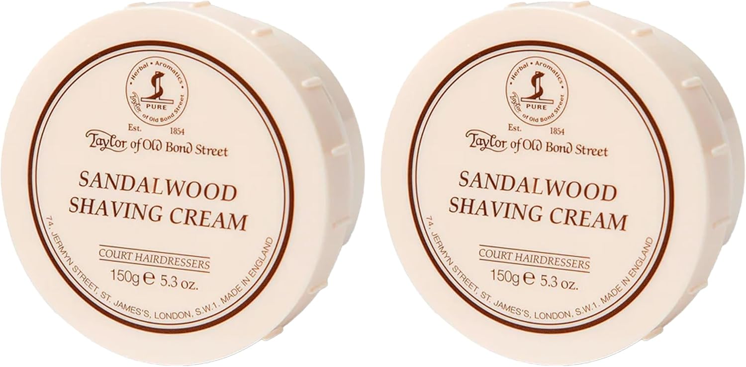 Taylor of Old Bond Street Sandalwood Fragrance Shaving Cream Bowl 150g (2-Pack) – Rich Lather for Traditional Shaving