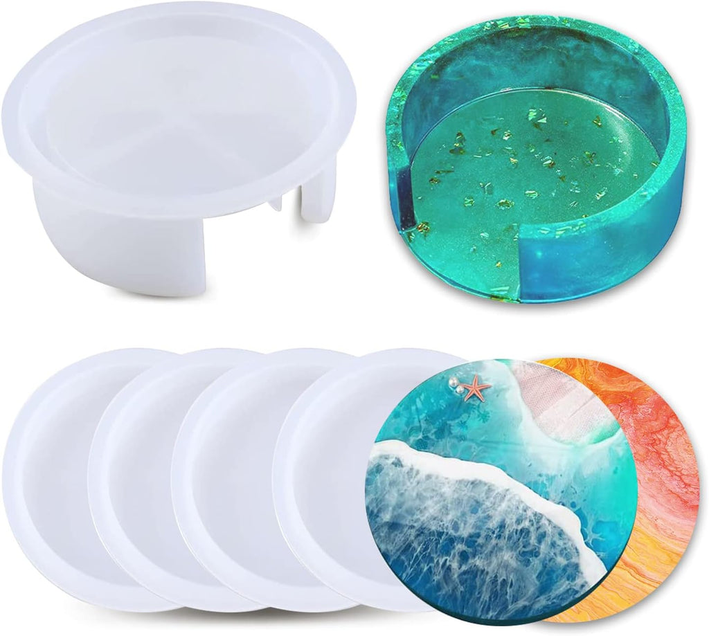 5PCS Resin Coaster Molds - Round Silicone Casting Molds for Epoxy Resin Coaster Casting and DIY Home Decoration