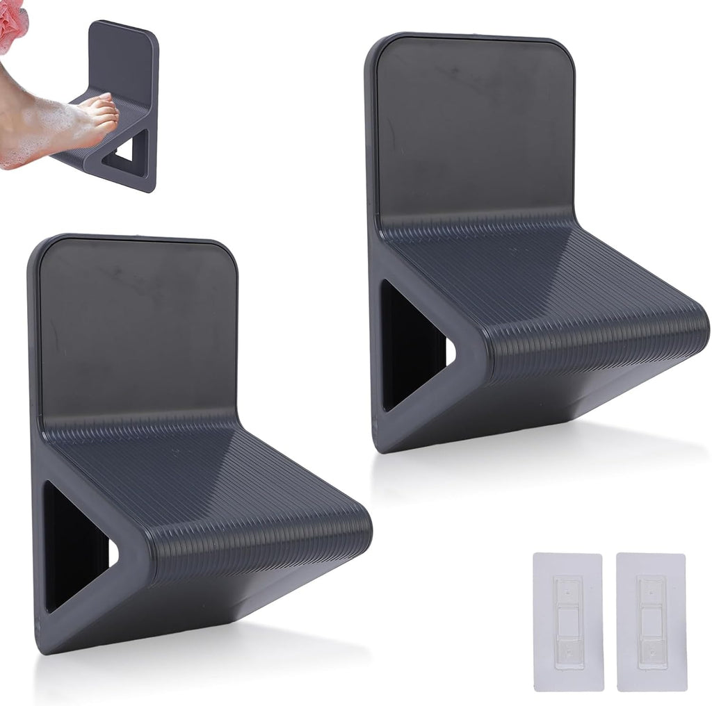 Agatige 2PCS Shower Wall Foot Rest, No Drill Triangular Suction Step for Shower Pedicure Stand Bathroom Pedal for Shaving Legs, Pregnant Woman Shower(Gray)