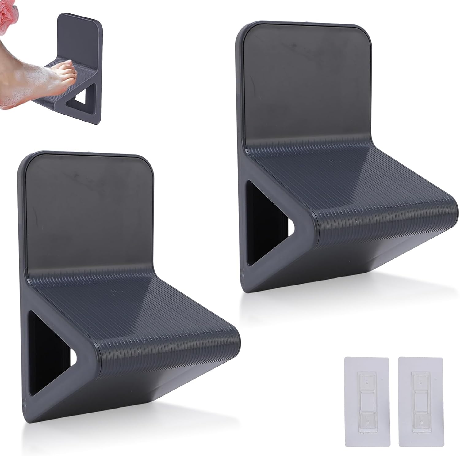 Agatige 2PCS Shower Wall Foot Rest, No Drill Triangular Suction Step for Shower Pedicure Stand Bathroom Pedal for Shaving Legs, Pregnant Woman Shower(Gray)