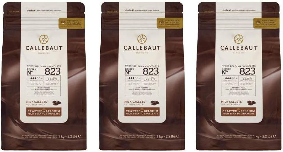 Callebaut Finest Belgian Chocolate Melting Callets Bundle 823 Milk 33.6% 3 x 1Kg