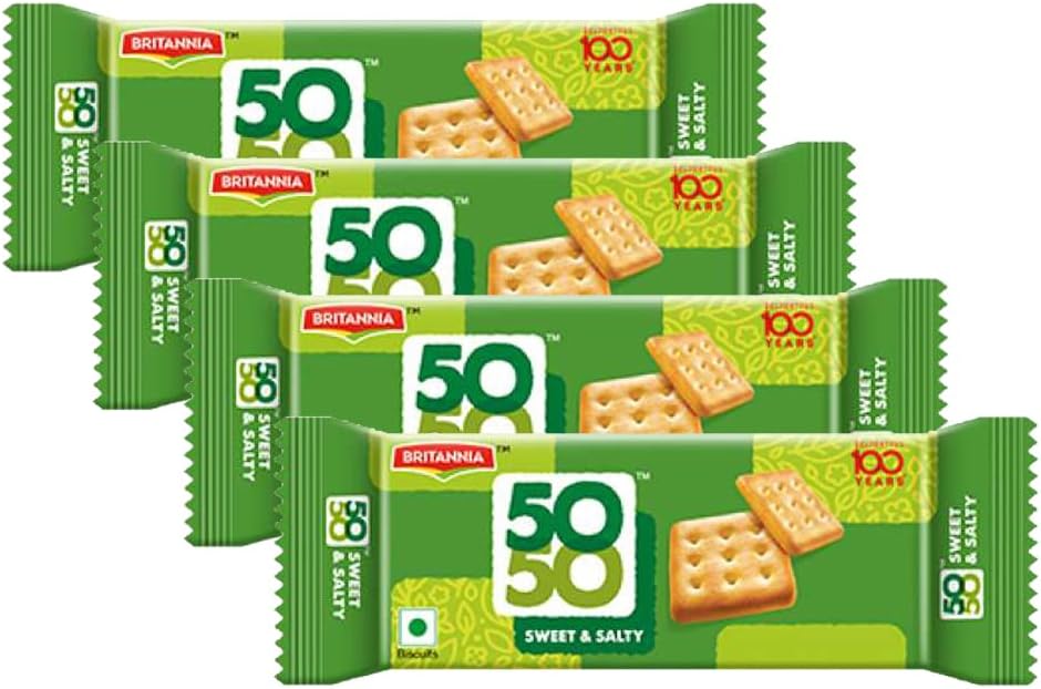 BRITANNIA Crackers 50 50 Sweet and Salty Biscuit 2.19oz (62g) - Delicious, Light & Crispy Grocery Cookies - Best Treat for Friends & Family (Pack of 4)