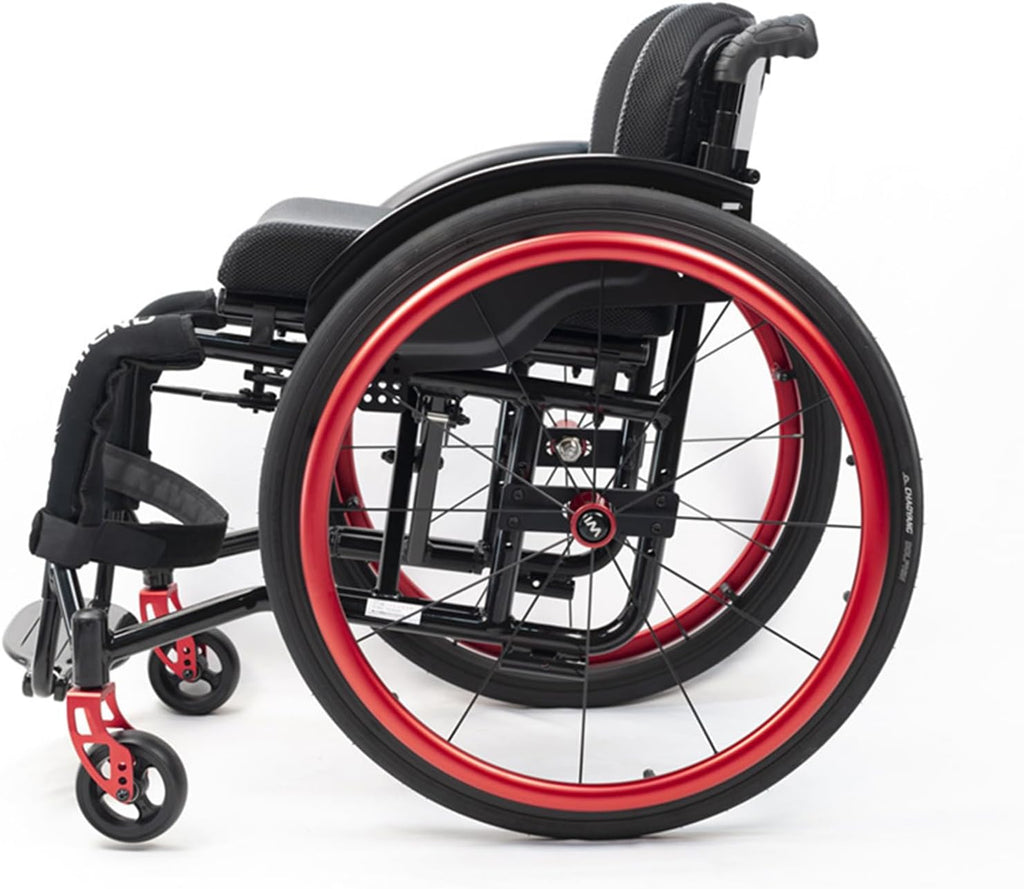 Sports and Leisure Wheelchairs for Adults,Portable Folding Sports Wheelchairs, Self Propelled Wheelchair with Handbrakes and Quick Release Rear Wheels & Anti-Tip Wheels(38cm/15in,Red)