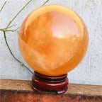 Natural Meditation Crystal 1 PCS 3-9cm Natural Orange Crystal Quartz Ball, for Home Decoration, with Stand Crystal Stone (Size : 7cm)