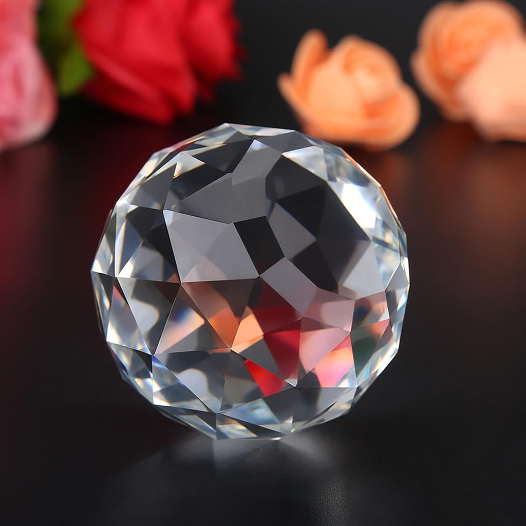 60mm Clear Crystal Ball, Faceted Sphere, Transparent Quartz Divination Tool, Decorative Accent for Home Office Meditation, Feng Shui Decor, Meditation Room, Crystal Therapy Tool
