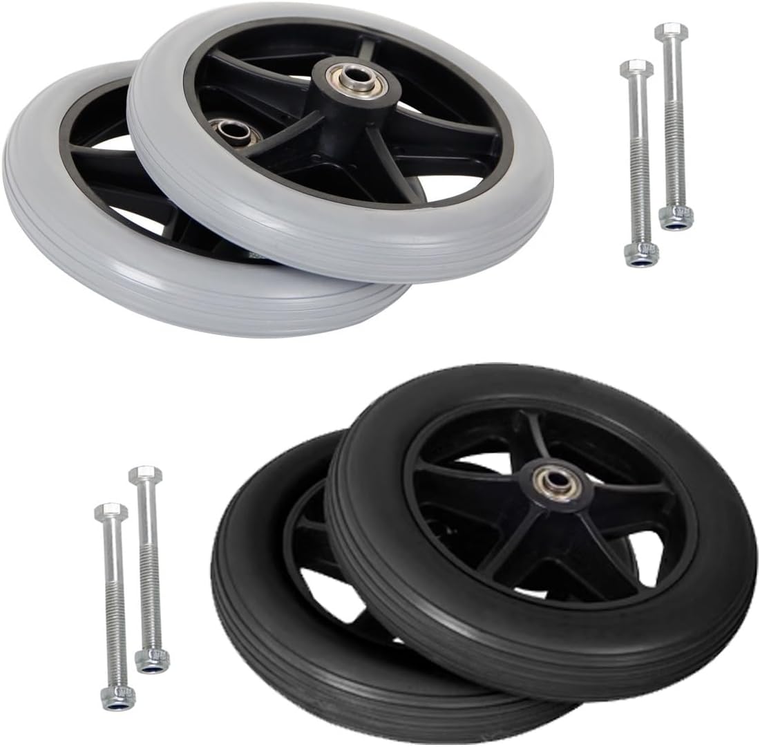 2PCS Rubber Wheel Replacement Wheelchair Front Wheels Rollator Replacement Wheels 6" 7" 8" Black/Gray Non-Slip Wheelchair Caster ABS Wheel Hub with Screws(Gray,6in/14cm)