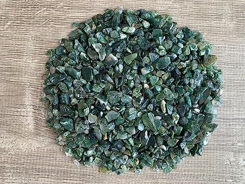 GAF TREASURES 0.5 Pound Natural Semi Tumbled Gemstone Chips, Crushed Mini Crystals, Undrilled Crystal Chips (Moss Agate)