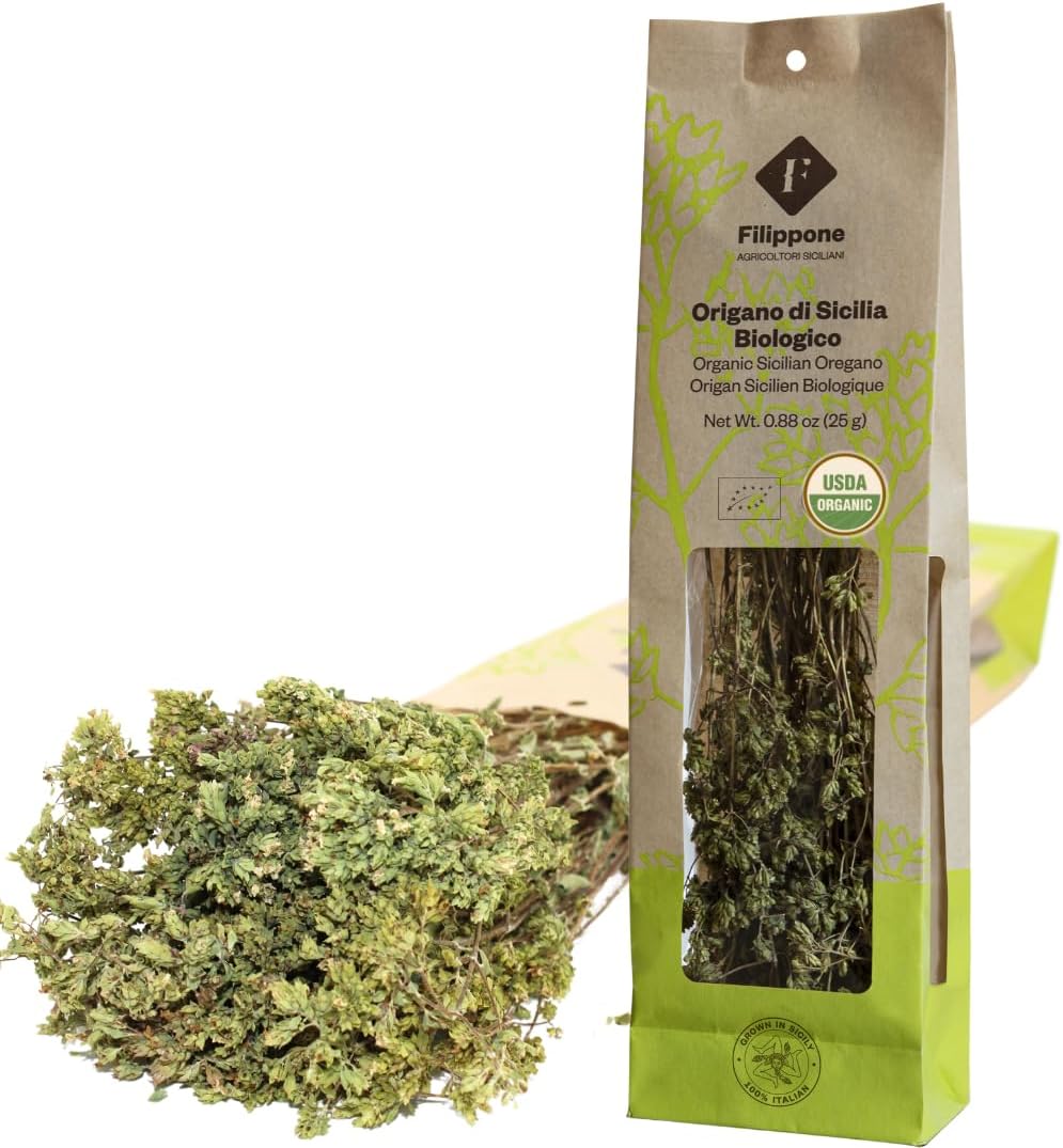 FILIPPONE Handpicked Organic Oregano Sprigs from Sicily – Premium Italian Dried Whole Oregano Stems, 25g (0.88 oz), Intense Aroma & Flavor