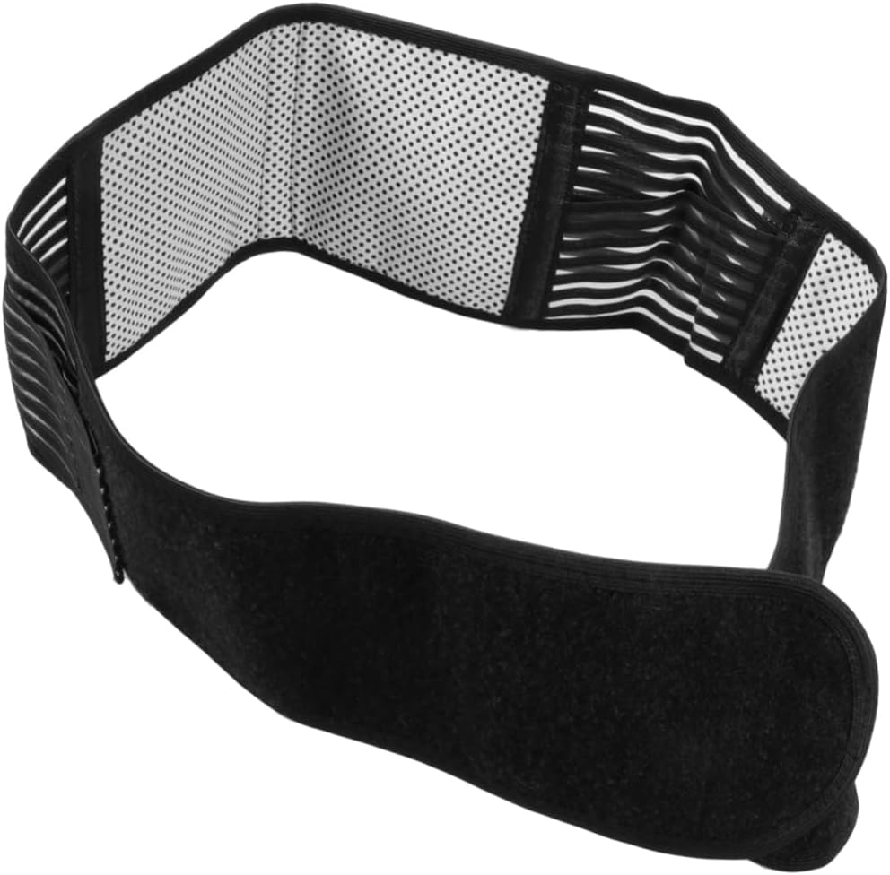 Portable Adjustable Self-heating Magnetic Therapy Waist Support Belt for Men Women Black with Dual Pull Straps for Lower Back Pain Relief and Compression