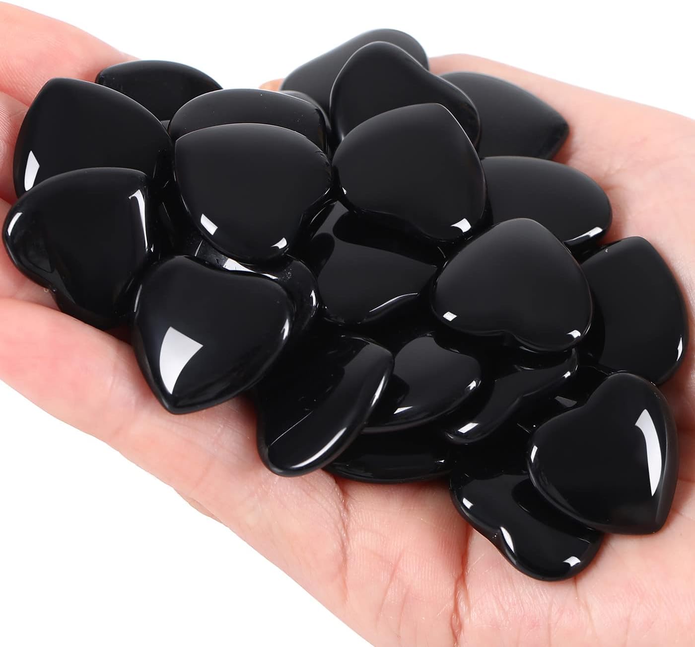 QINJIEJIE 20 PCS Natural Heart Healing Crystals Black Obsidian Polished Stones Pocket Crystal Palm Mini Cute Love Gemstones Set Bulk Wholesale Reiki Energy Balancing Meditation Valentine's Day Gift