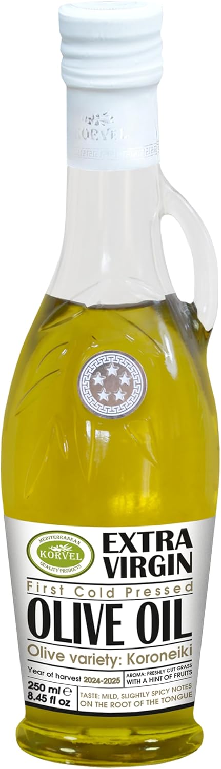 Extra Virgin Olive Oil, KORVEL, glass bottle Amphora 250 ml, 8.45 fl oz