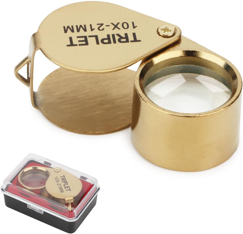 Rongon Jewelers Loupe Magnifiers 10X Folding Pocket Magnifying Glass Eye Loop Portable Magnifying Lens Tools for Jewelry Stamps Inspecting (10X-21MM)
