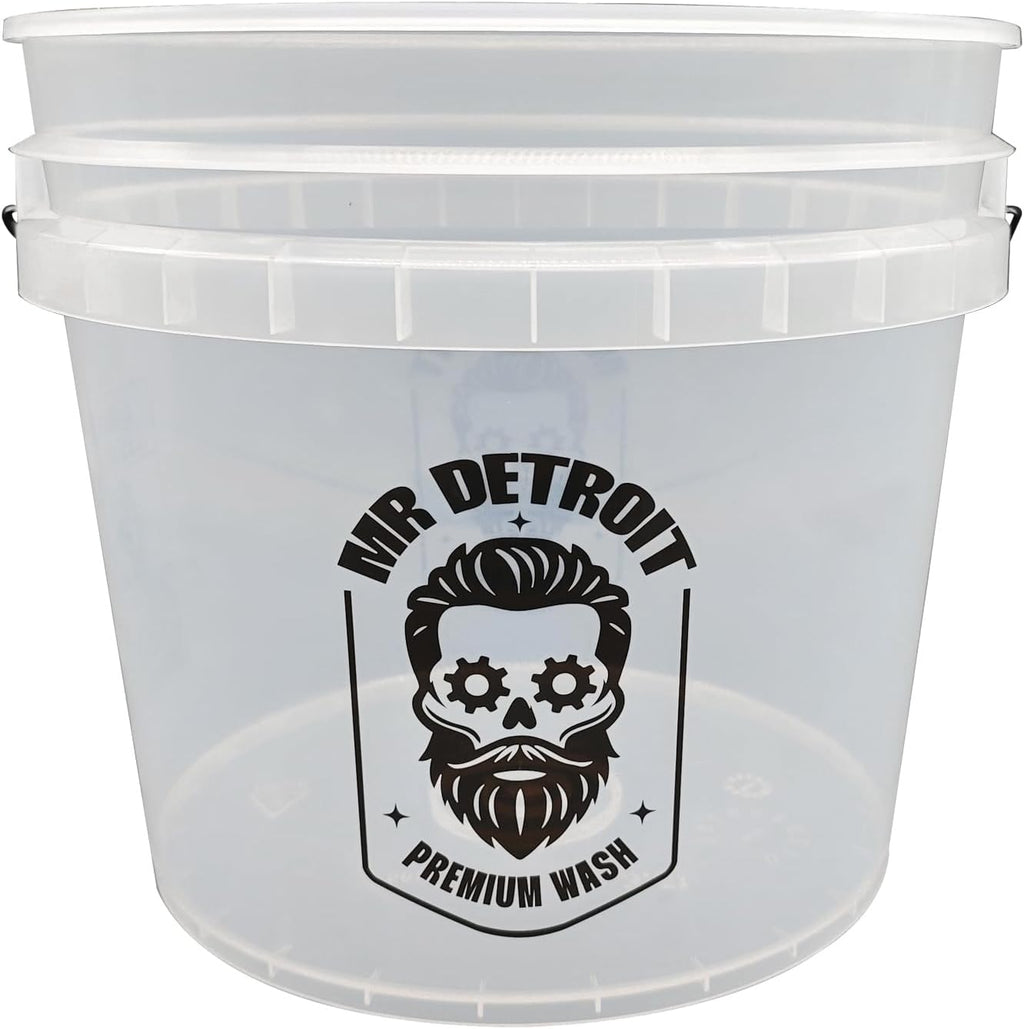 Mr. Detroit - 3.5 Gal Car Wash Bucket, Plastic White Heavy Duty Clear Detailing Bucket for RV, Boat, Motorcycle & Home Detailing (Eco-Friendly)
