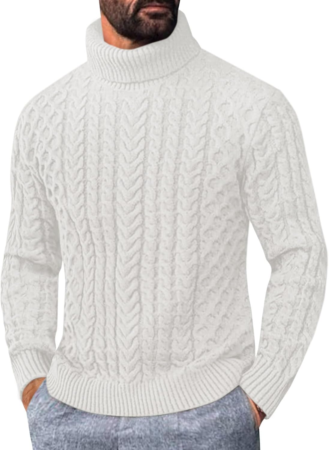 Runcati Mens Turtleneck Sweaters Cable Knitted Casual Fall Winter Warm Pullover Slim Fit Twisted Chunky Sweater