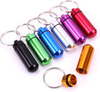 AKOAK 7 Pcs Colorful Round Aluminum Alloy Pill Bottle, Emergency Jar, Waterproof Outdoor Travel Portable Pill Bottle Key Chain