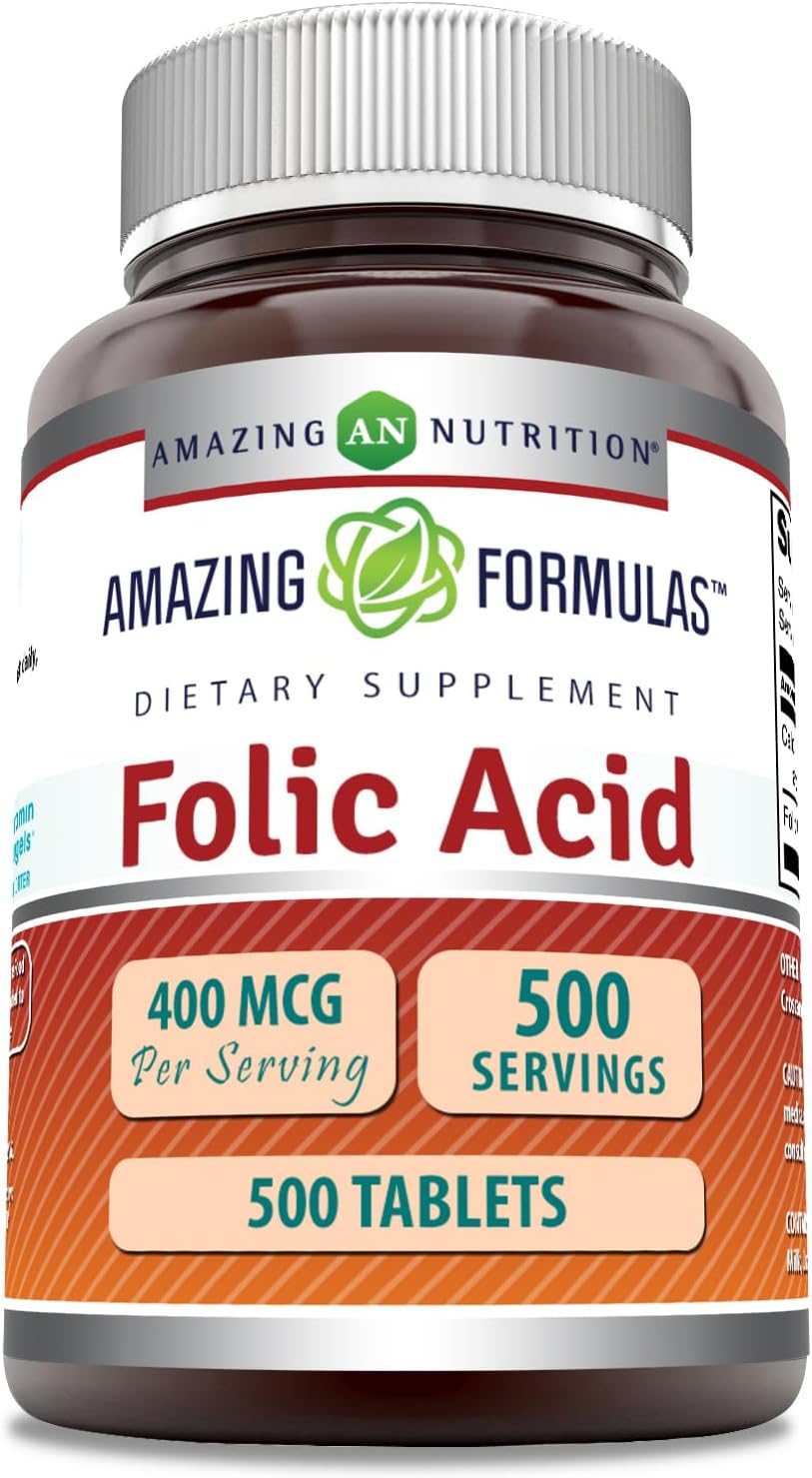 Amazing Formulas Folic Acid (Vitamin B9) 400 mcg | Tablets Supplement | Non-GMO | Gluten Free | Made in USA (1 Pack, 500 Count)