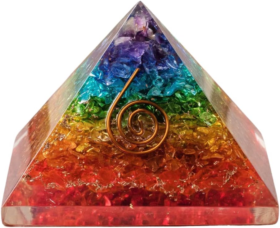 Orgonite Crystal Handmade Seven Chakra Gemstone Pyramid - Orgone Chakra Healing Stone Pyramids for Mediation, Yoga, Reiki, Spiritual Gift, Office and Home Décor