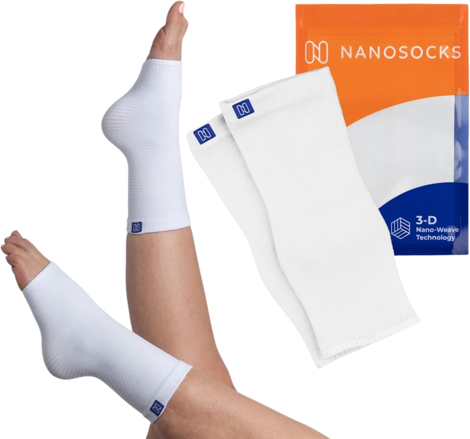 NanoSocks Compression Socks for Women & Men (1 Pair) - BEST Ankle Brace Support Sleeve for Neuropathy, Plantar Fasciitis, Diabetic Foot Nerve Pain Relief - Toeless (Large, White)