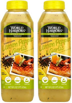 World Harbors Lemon Pepper Garlic Sauce & Marinade, Made in Maine, Ideal for Chicken Wings, Seafood, Grilled Meats, Salads, Stir-Fries, Sandwiches, Salads, Garnish Dipping Sauce 16 oz (Pack of 2)