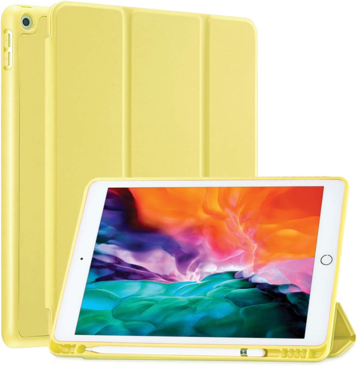 SIWENGDE Compatible for Apple iPad 9.7 Case 2018 iPad 6th Generation Cases/2017 iPad 5th Generation Case with Pencil Holder, Slim Soft Silicone Smart Trifold Stand Protective Cover(Yellow)