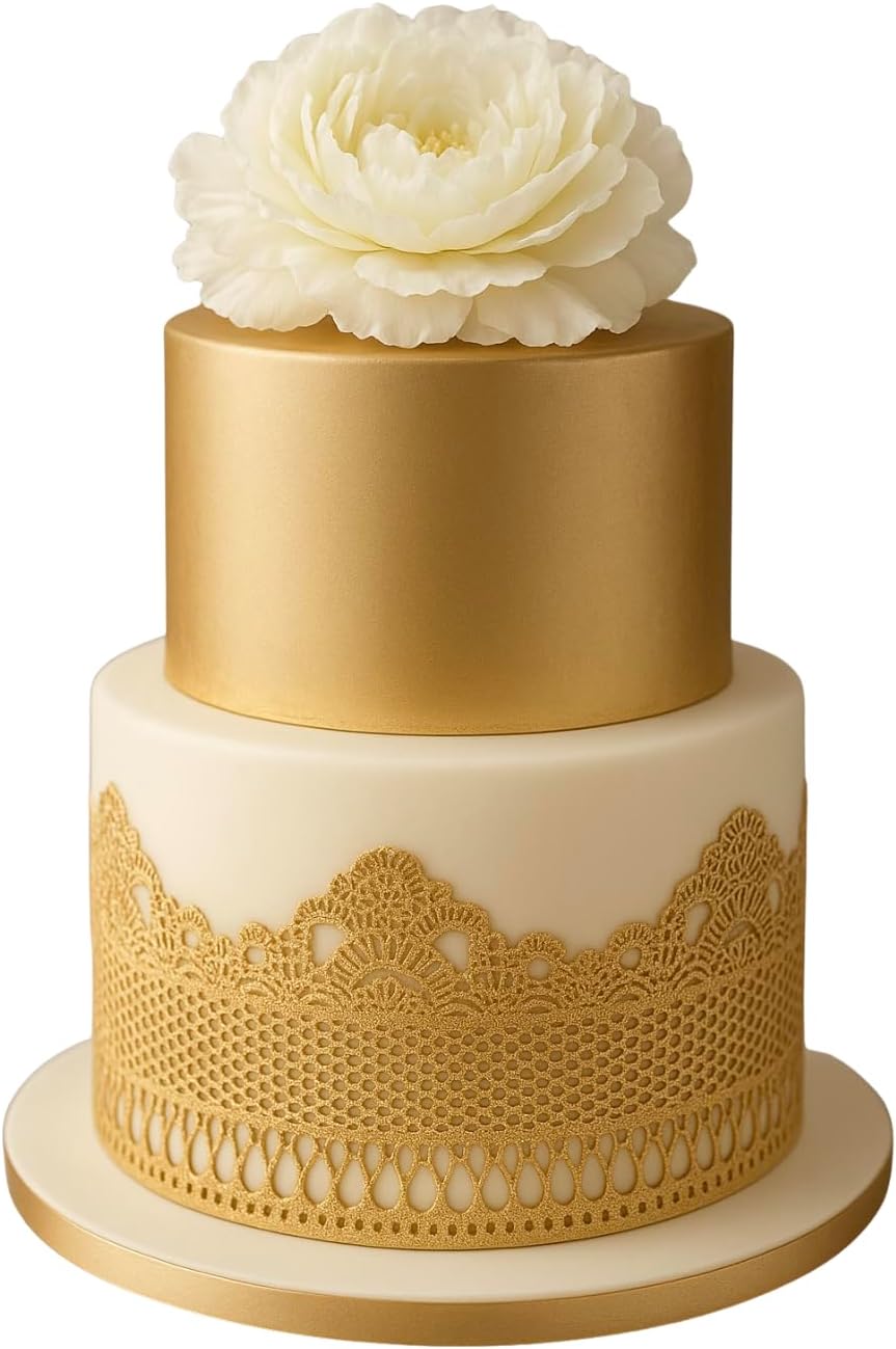 2 Pieces Shiny Gold Royal Monarch Edible Sugar Cake Lace Strips - Ready to Use Handcrafted Decoration with 3D Effect…