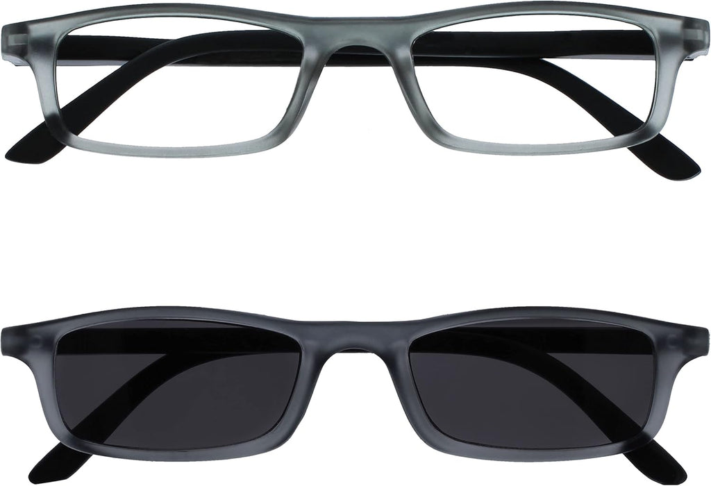 OPULIZE TED Reading Glasses for Women Men, Narrow Rectangular Matt Frame with Spring Hinges