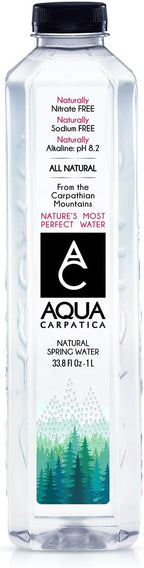 AQUA Carpatica Natural Spring Water with Electrolytes, Artesian Bottled Water, 1 Liter / 33.81 oz. (12 Pack)