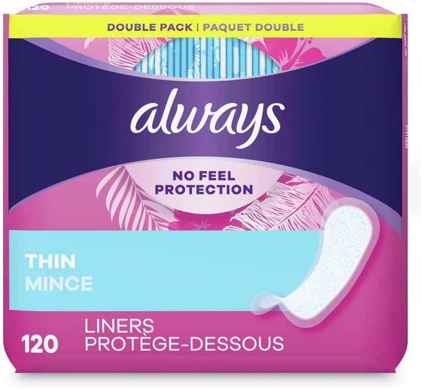 Always 10796PK Dailies Thin Liners, Regular, 120/Pack