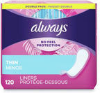 Always 10796PK Dailies Thin Liners, Regular, 120/Pack