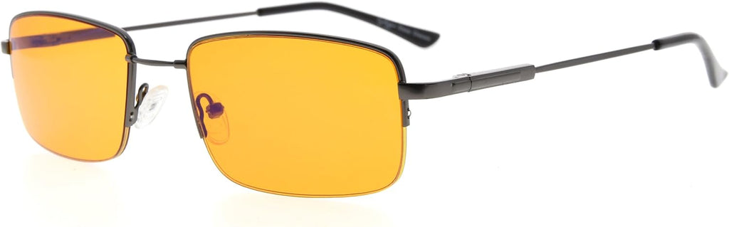 Eyekepper Computer Reading Glasses-Better Sleep Readers-97% Blue Light Blocking-Memory Titanium Half-Rim Men, Dark Orange Tinted Lens(Gunmetal, 2.00)