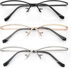 3 Pack Metal Half Frame Reading Glasses for Women Men Blue Light Blocking Readers Rectangular thin-framed Eyeglasses