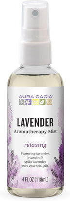Aura Cacia Relaxing Lavender Aromatherapy Mist, 4-Ounce, Lavender Pure Essential Oils, Sweet & Floral Aroma