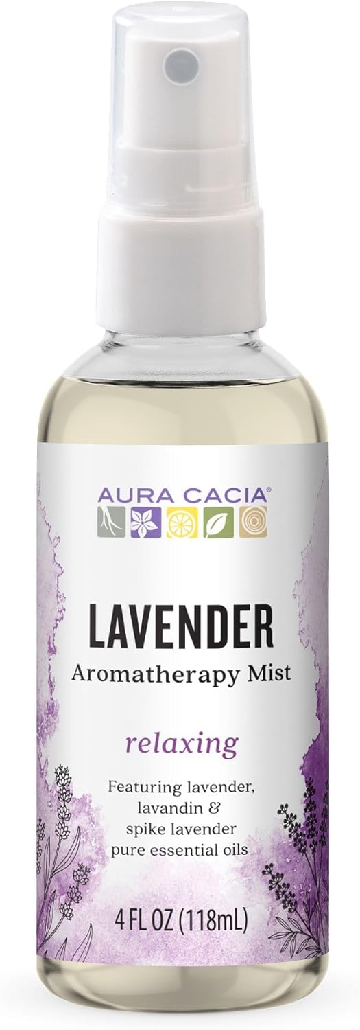 Aura Cacia Relaxing Lavender Aromatherapy Mist, 4-Ounce, Lavender Pure Essential Oils, Sweet & Floral Aroma