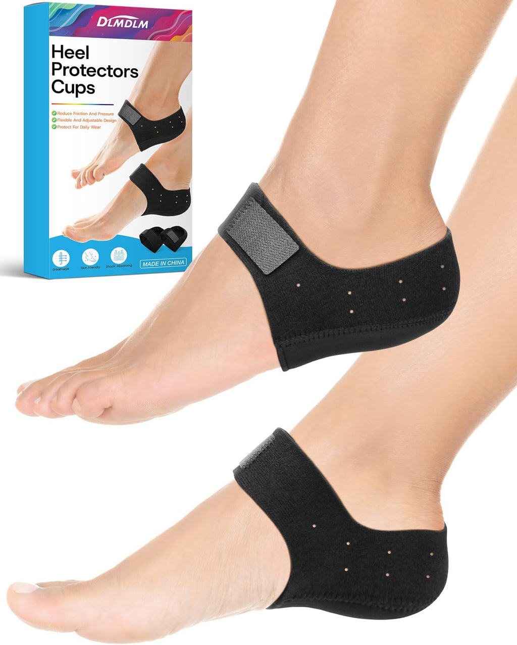 Plantar Fasciitis Heel Cup Protectors with Gel Pad for Women Men Heels Spur Pain Relief, Heel Inserts Pads for Achilles Tendinitis, Cracked Heels (Black with Holes, Women 6-11, Men 6-10)