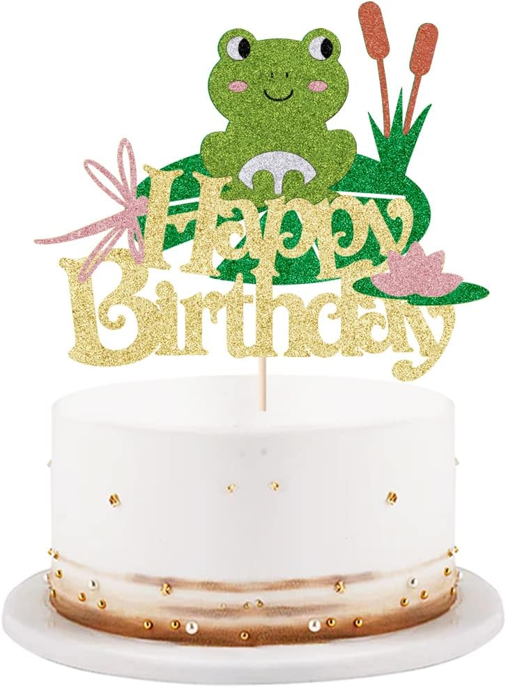 LVEUD Golden Flash Happy Birthday Cake Topper - Frog Theme, Gold